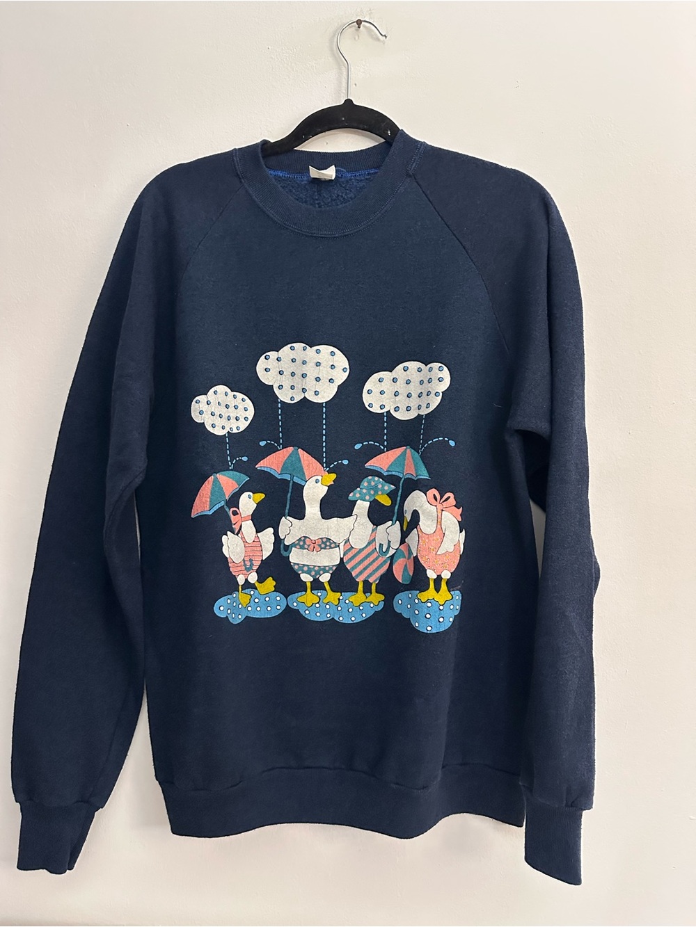 NWOT REDONE Vintage Graphic Goose Sweatshirt Navy Crewneck XS Cottagecore Retro